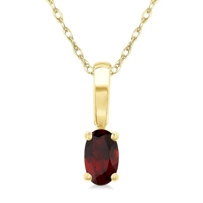 5X3 MM Oval Shape Garnet Semi-Precious Solitaire Pendant With Chain in 10K Yellow Gold
