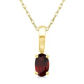 5X3 MM Oval Shape Garnet Semi-Precious Solitaire Pendant With Chain in 10K Yellow Gold