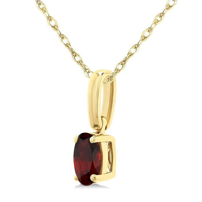 5X3 MM Oval Shape Garnet Semi-Precious Solitaire Pendant With Chain in 10K Yellow Gold