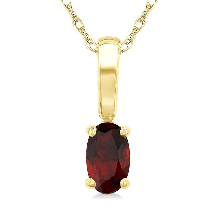 5X3 MM Oval Shape Garnet Semi-Precious Solitaire Pendant With Chain in 10K Yellow Gold