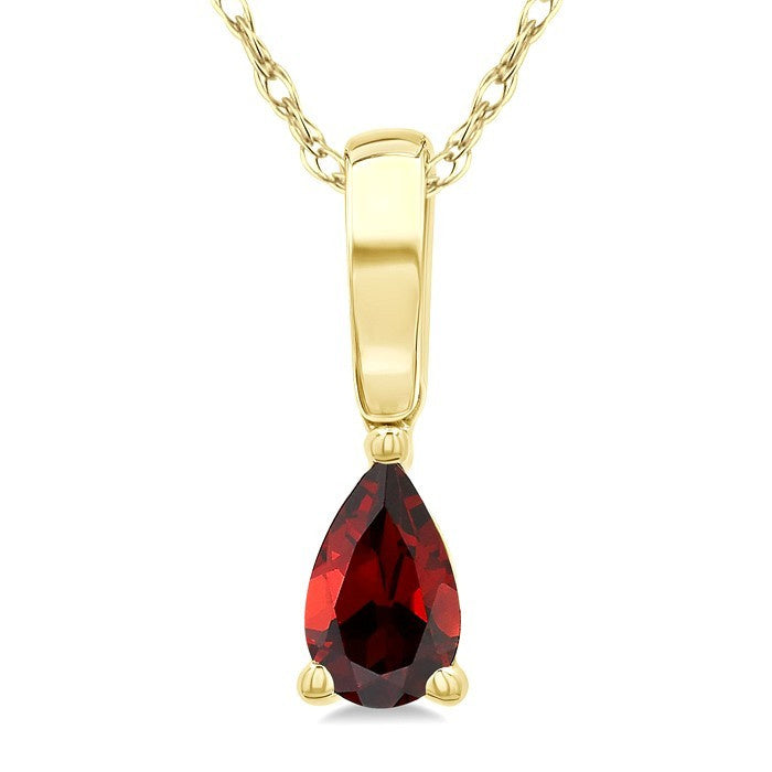 5X3 MM Pear Shape Garnet Semi-Precious Solitaire Pendant With Chain in 10K Yellow Gold