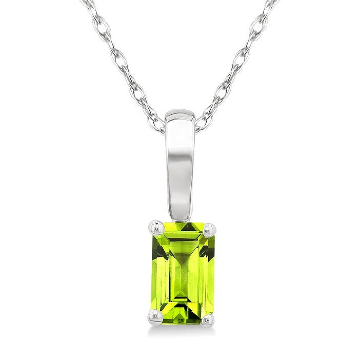 5X3 MM Octagon Shape Peridot Semi-Precious Solitaire Pendant With Chain in 10K White Gold