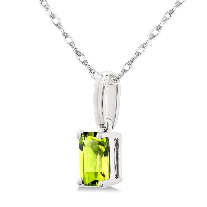 5X3 MM Octagon Shape Peridot Semi-Precious Solitaire Pendant With Chain in 10K White Gold