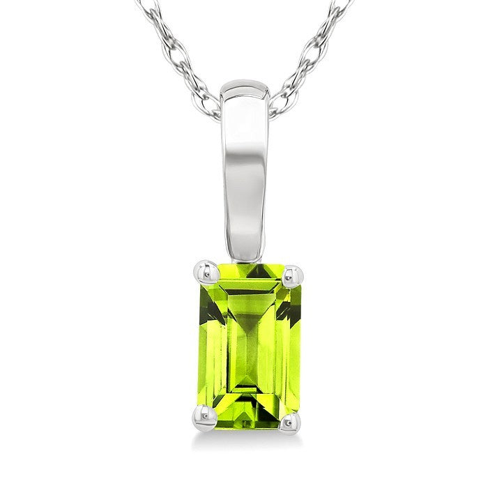 5X3 MM Octagon Shape Peridot Semi-Precious Solitaire Pendant With Chain in 10K White Gold