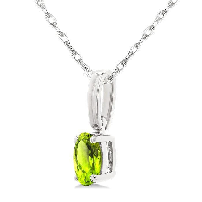 5X3 MM Oval Shape Peridot Semi-Precious Solitaire Pendant With Chain in 10K White Gold