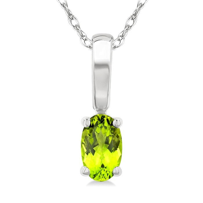 5X3 MM Oval Shape Peridot Semi-Precious Solitaire Pendant With Chain in 10K White Gold