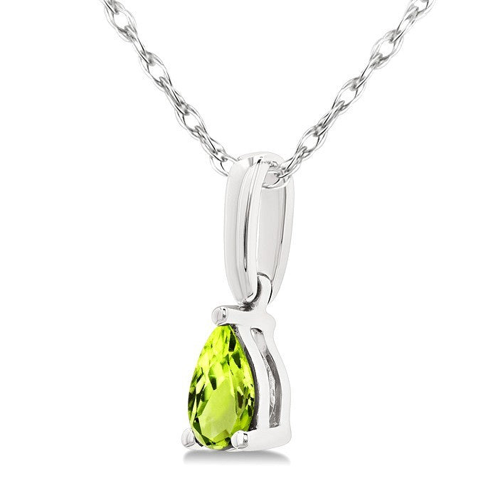 5X3 MM Pear Shape Peridot Semi-Precious Solitaire Pendant With Chain in 10K White Gold
