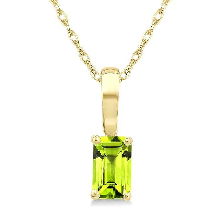 5X3 MM Octagon Shape Peridot Semi-Precious Solitaire Pendant With Chain in 10K Yellow Gold