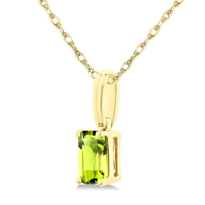 5X3 MM Octagon Shape Peridot Semi-Precious Solitaire Pendant With Chain in 10K Yellow Gold