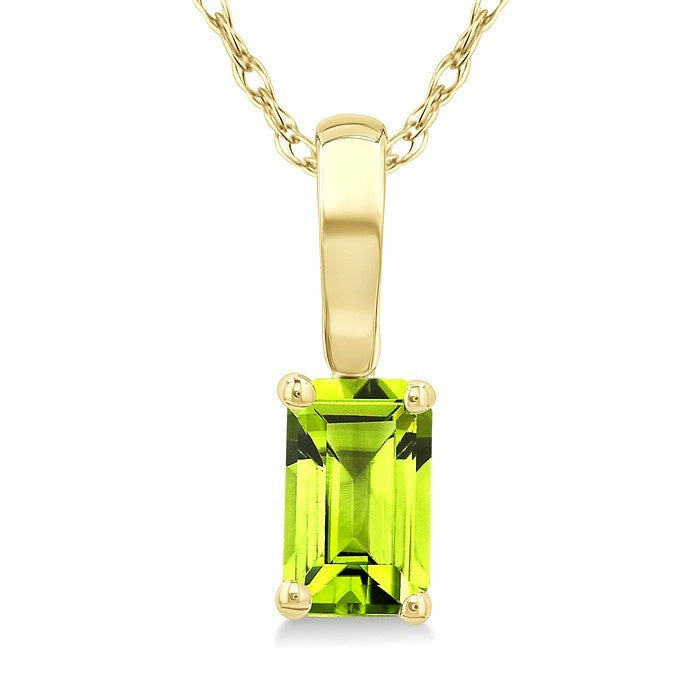 5X3 MM Octagon Shape Peridot Semi-Precious Solitaire Pendant With Chain in 10K Yellow Gold