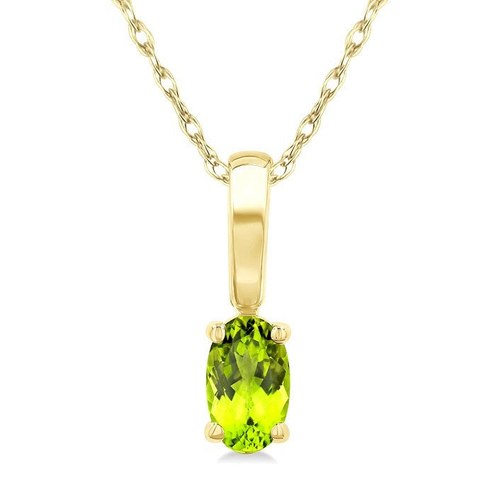 5X3 MM Oval Shape Peridot Semi-Precious Solitaire Pendant With Chain in 10K Yellow Gold