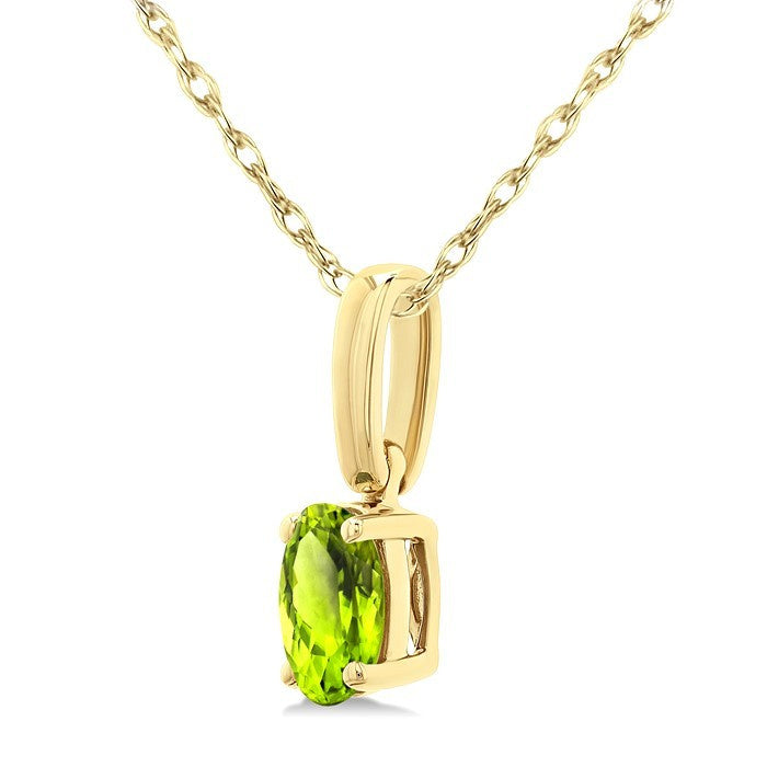 5X3 MM Oval Shape Peridot Semi-Precious Solitaire Pendant With Chain in 10K Yellow Gold