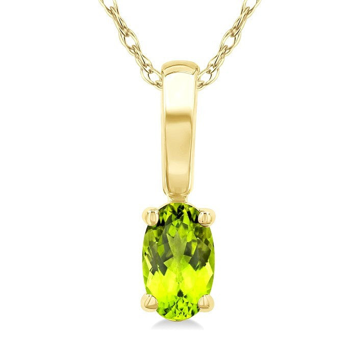 5X3 MM Oval Shape Peridot Semi-Precious Solitaire Pendant With Chain in 10K Yellow Gold