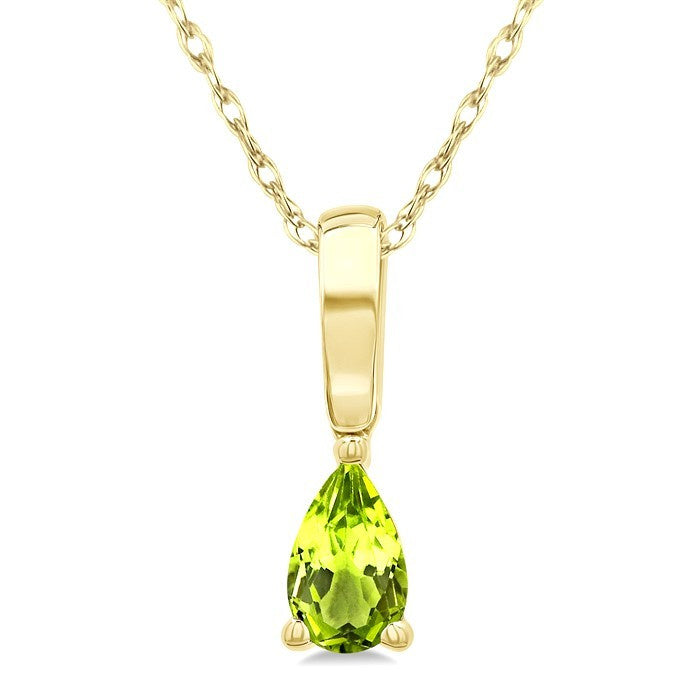 5X3 MM Pear Shape Peridot Semi-Precious Solitaire Pendant With Chain in 10K Yellow Gold