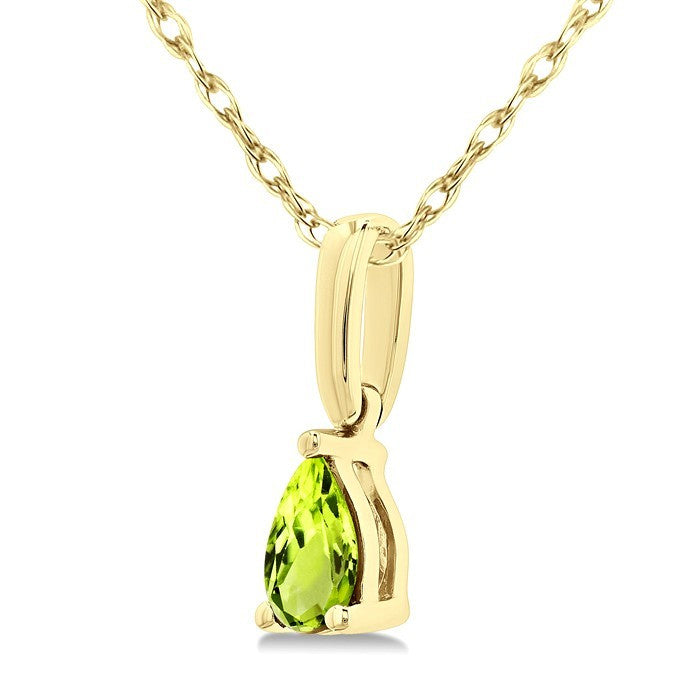 5X3 MM Pear Shape Peridot Semi-Precious Solitaire Pendant With Chain in 10K Yellow Gold