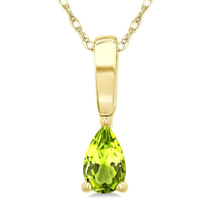 5X3 MM Pear Shape Peridot Semi-Precious Solitaire Pendant With Chain in 10K Yellow Gold