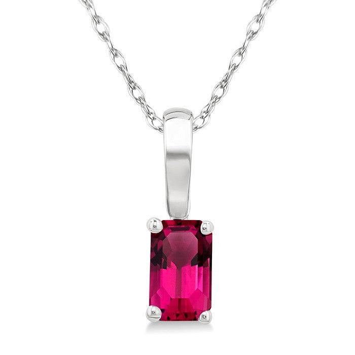 5X3 MM Octagon Shape Pink Tourmaline Semi-Precious Solitaire Pendant With Chain in 10K White Gold