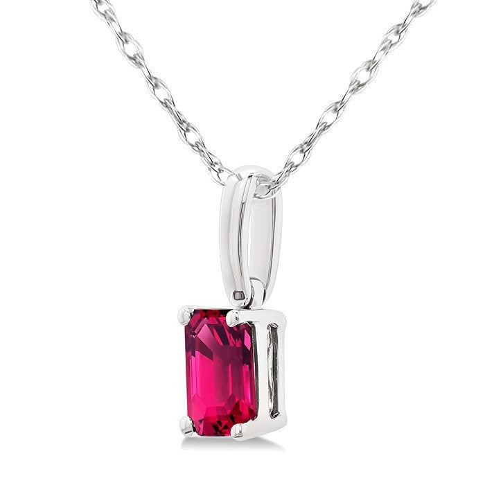 5X3 MM Octagon Shape Pink Tourmaline Semi-Precious Solitaire Pendant With Chain in 10K White Gold