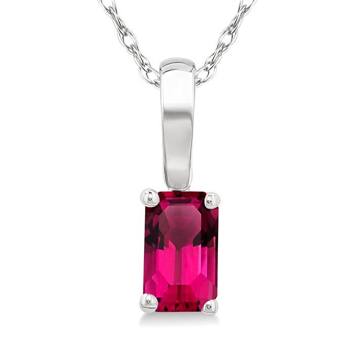 5X3 MM Octagon Shape Pink Tourmaline Semi-Precious Solitaire Pendant With Chain in 10K White Gold