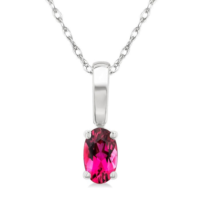 5X3 MM Oval Shape Pink Tourmaline Semi-Precious Solitaire Pendant With Chain in 10K White Gold