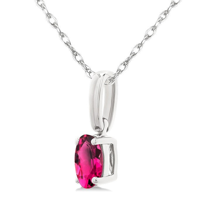 5X3 MM Oval Shape Pink Tourmaline Semi-Precious Solitaire Pendant With Chain in 10K White Gold