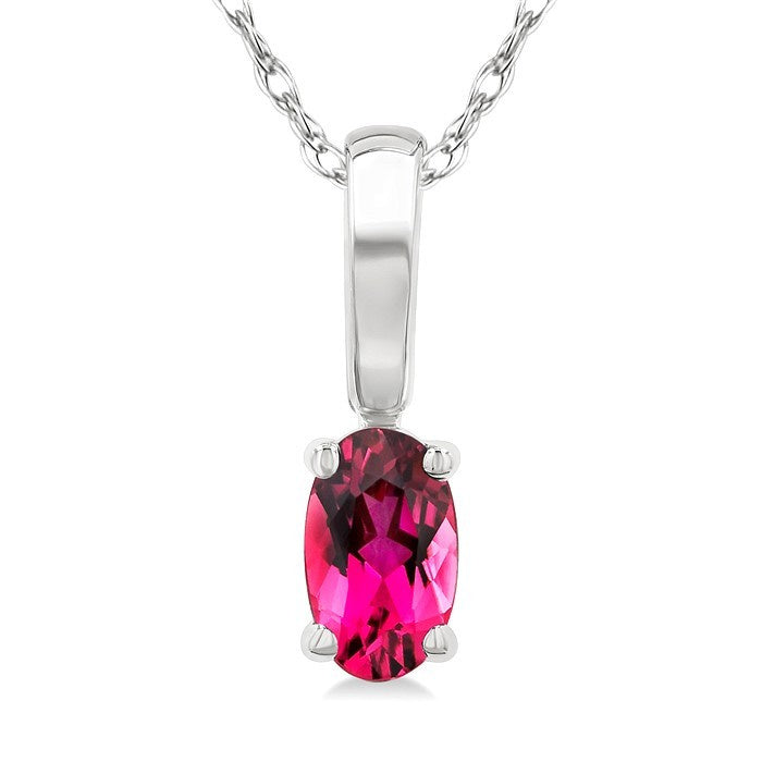 5X3 MM Oval Shape Pink Tourmaline Semi-Precious Solitaire Pendant With Chain in 10K White Gold