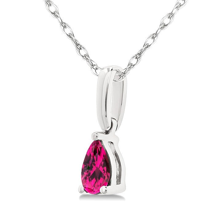 5X3 MM Pear Shape Pink Tourmaline Semi-Precious Solitaire Pendant With Chain in 10K White Gold