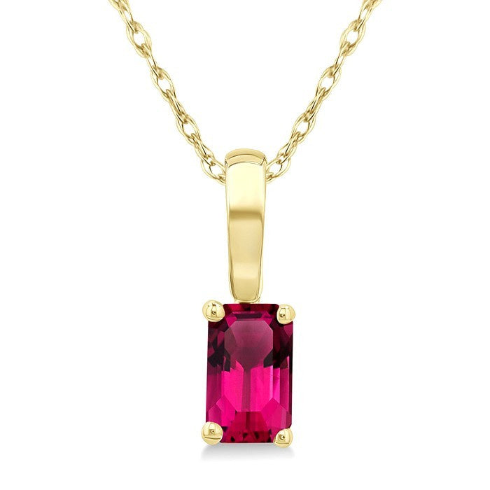 5X3 MM Octagon Shape Pink Tourmaline Semi-Precious Solitaire Pendant With Chain in 10K Yellow Gold