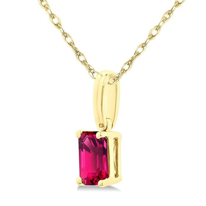 5X3 MM Octagon Shape Pink Tourmaline Semi-Precious Solitaire Pendant With Chain in 10K Yellow Gold