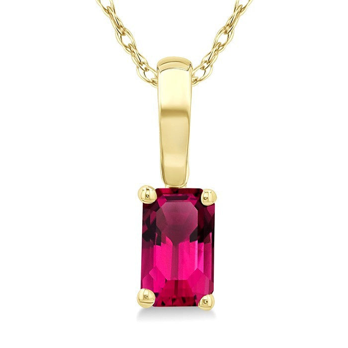 5X3 MM Octagon Shape Pink Tourmaline Semi-Precious Solitaire Pendant With Chain in 10K Yellow Gold