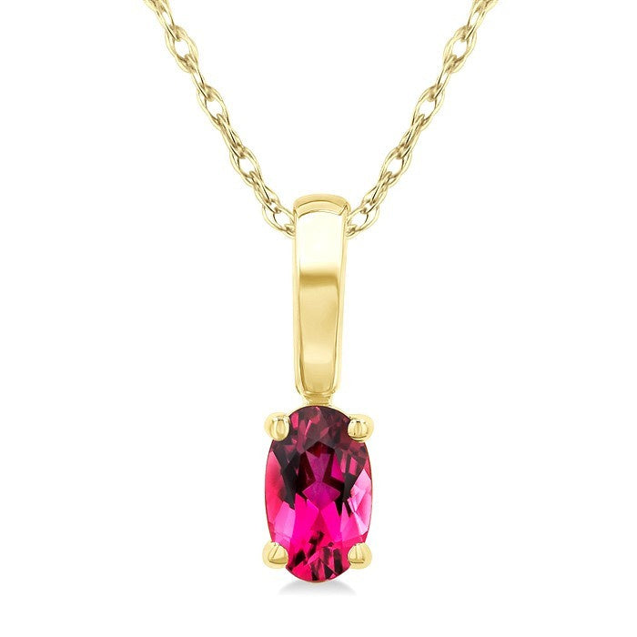 5X3 MM Oval Shape Pink Tourmaline Semi-Precious Solitaire Pendant With Chain in 10K Yellow Gold