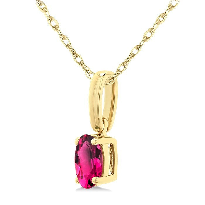 5X3 MM Oval Shape Pink Tourmaline Semi-Precious Solitaire Pendant With Chain in 10K Yellow Gold