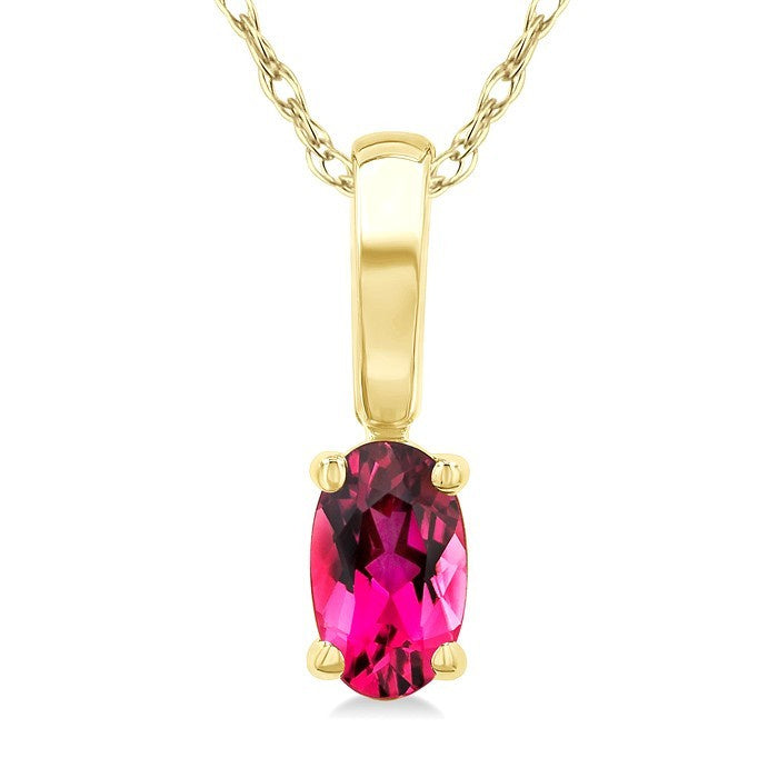 5X3 MM Oval Shape Pink Tourmaline Semi-Precious Solitaire Pendant With Chain in 10K Yellow Gold