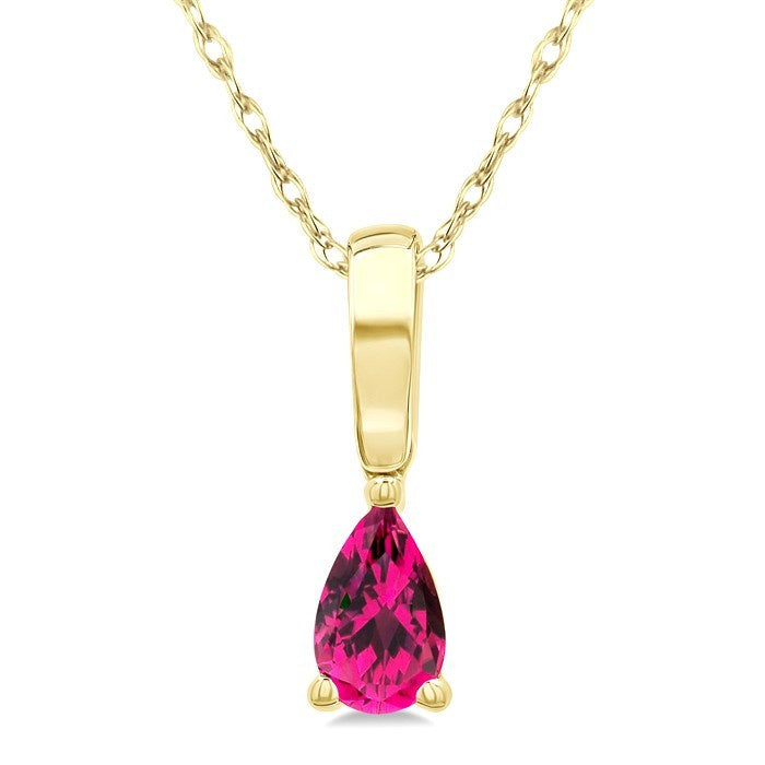 5X3 MM Pear Shape Pink Tourmaline Semi-Precious Solitaire Pendant With Chain in 10K Yellow Gold