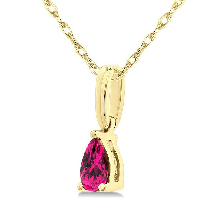 5X3 MM Pear Shape Pink Tourmaline Semi-Precious Solitaire Pendant With Chain in 10K Yellow Gold