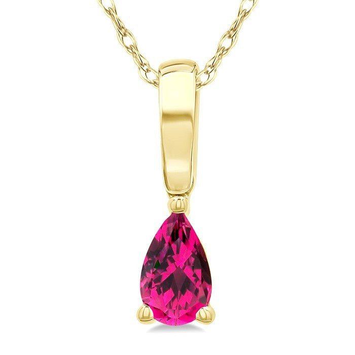 5X3 MM Pear Shape Pink Tourmaline Semi-Precious Solitaire Pendant With Chain in 10K Yellow Gold