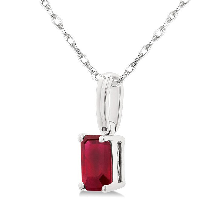 5X3 MM Octagon Shape Ruby Precious Solitaire Pendant With Chain in 10K White Gold