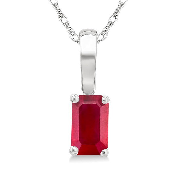 5X3 MM Octagon Shape Ruby Precious Solitaire Pendant With Chain in 10K White Gold