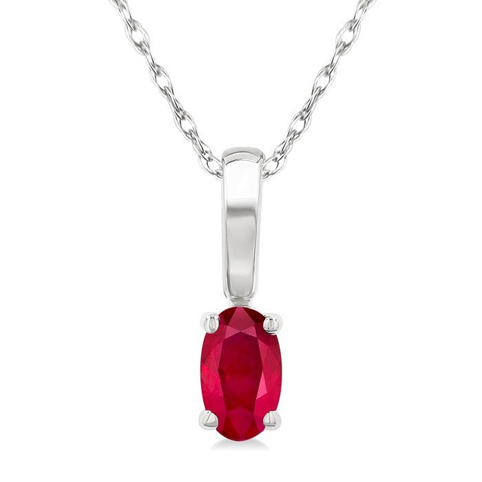 5X3 MM Oval Shape Ruby Precious Solitaire Pendant With Chain in 10K White Gold