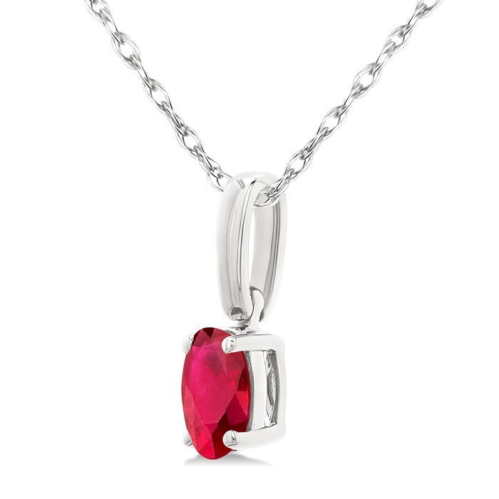 5X3 MM Oval Shape Ruby Precious Solitaire Pendant With Chain in 10K White Gold
