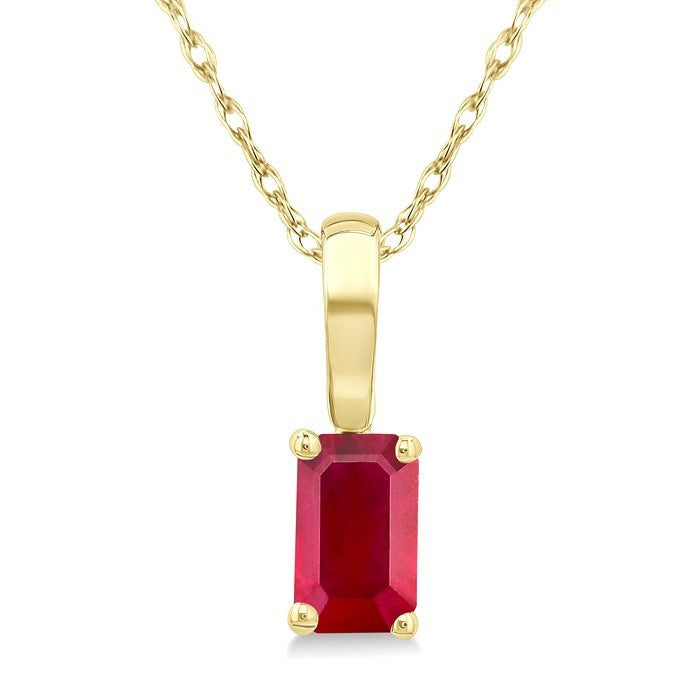 5X3 MM Octagon Shape Ruby Precious Solitaire Pendant With Chain in 10K Yellow Gold