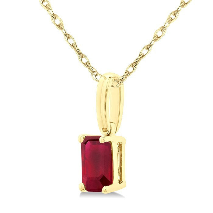 5X3 MM Octagon Shape Ruby Precious Solitaire Pendant With Chain in 10K Yellow Gold