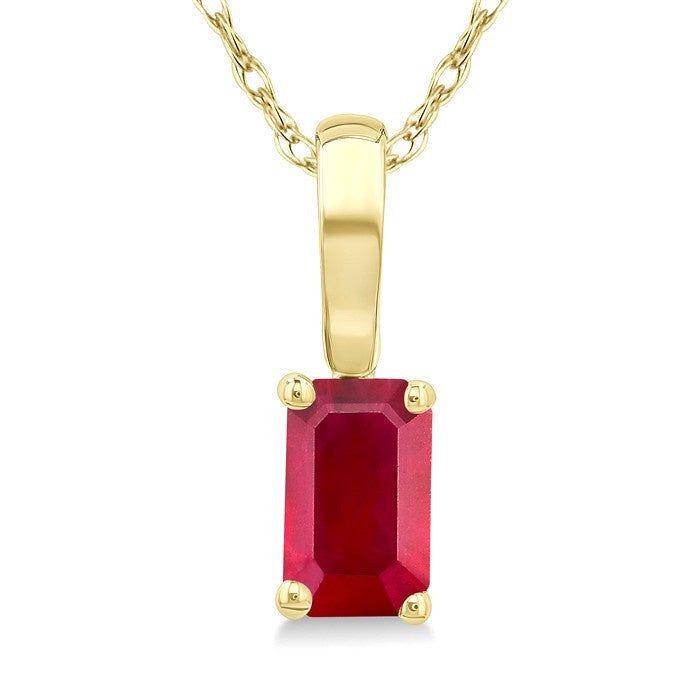5X3 MM Octagon Shape Ruby Precious Solitaire Pendant With Chain in 10K Yellow Gold