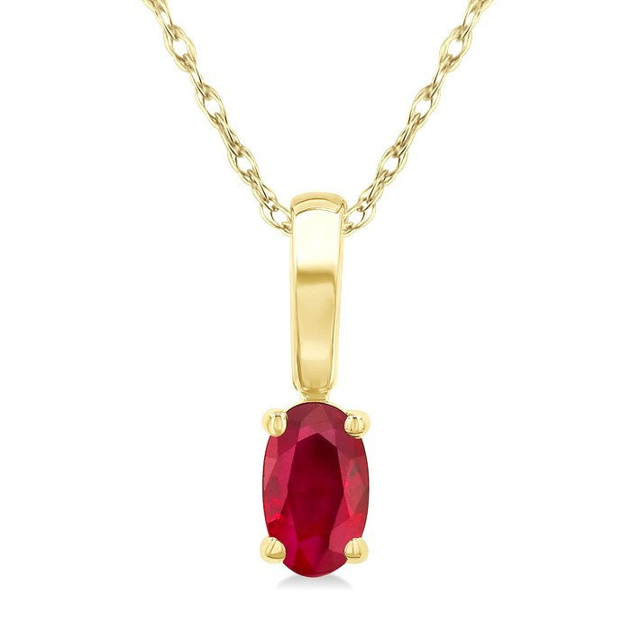 5X3 MM Oval Shape Ruby Precious Solitaire Pendant With Chain in 10K Yellow Gold