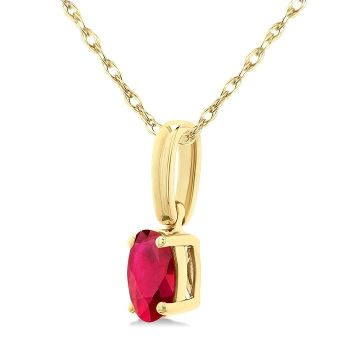 5X3 MM Oval Shape Ruby Precious Solitaire Pendant With Chain in 10K Yellow Gold