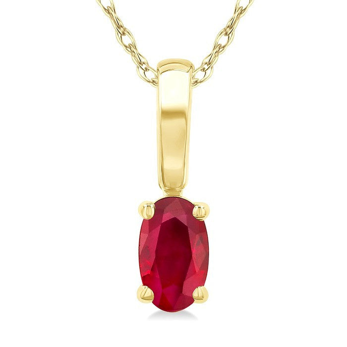 5X3 MM Oval Shape Ruby Precious Solitaire Pendant With Chain in 10K Yellow Gold