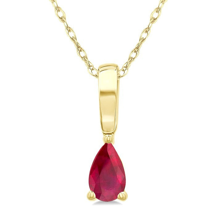 5X3 MM Pear Shape Ruby Precious Solitaire Pendant With Chain in 10K Yellow Gold