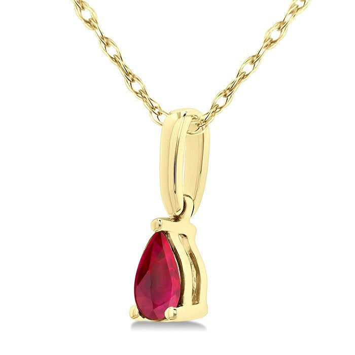 5X3 MM Pear Shape Ruby Precious Solitaire Pendant With Chain in 10K Yellow Gold