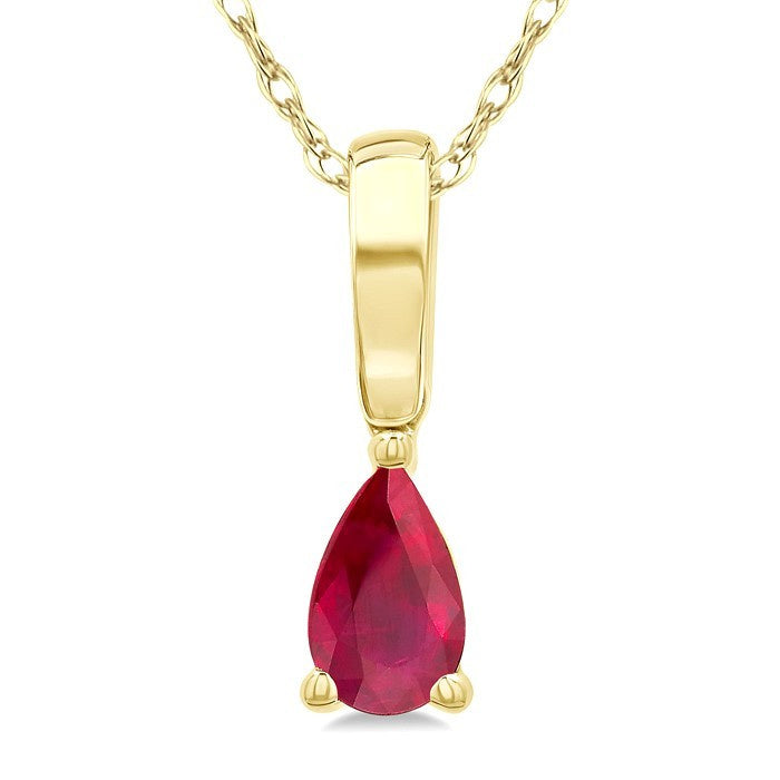 5X3 MM Pear Shape Ruby Precious Solitaire Pendant With Chain in 10K Yellow Gold