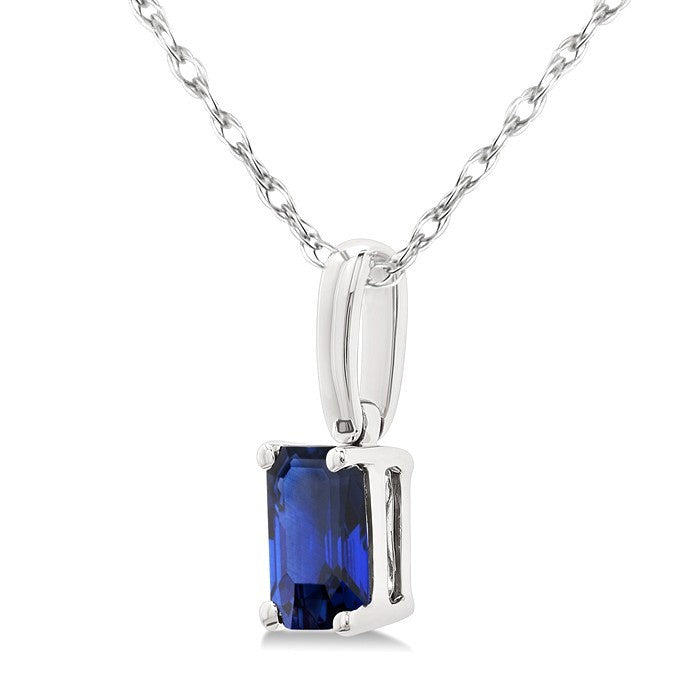 5X3 MM Octagon Shape Sapphire Precious Solitaire Pendant With Chain in 10K White Gold